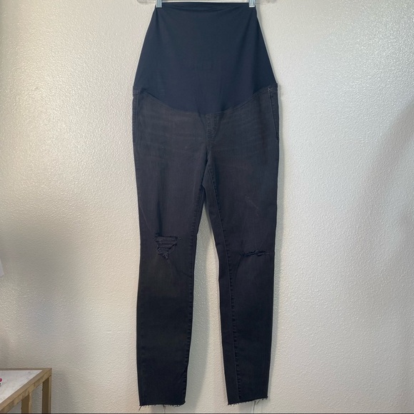 NWT Madewell Over The Belly Skinny Distressed Black Sea Maternity Jeans 29 - Picture 3 of 7